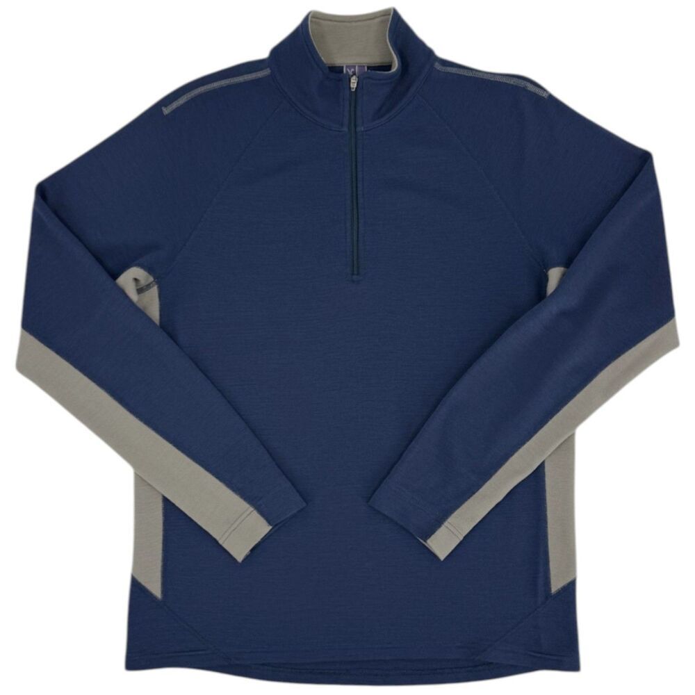 ibex Men's 100% Merino Wool Quarter Zip Navy Blue/Gray Medium *Flaws